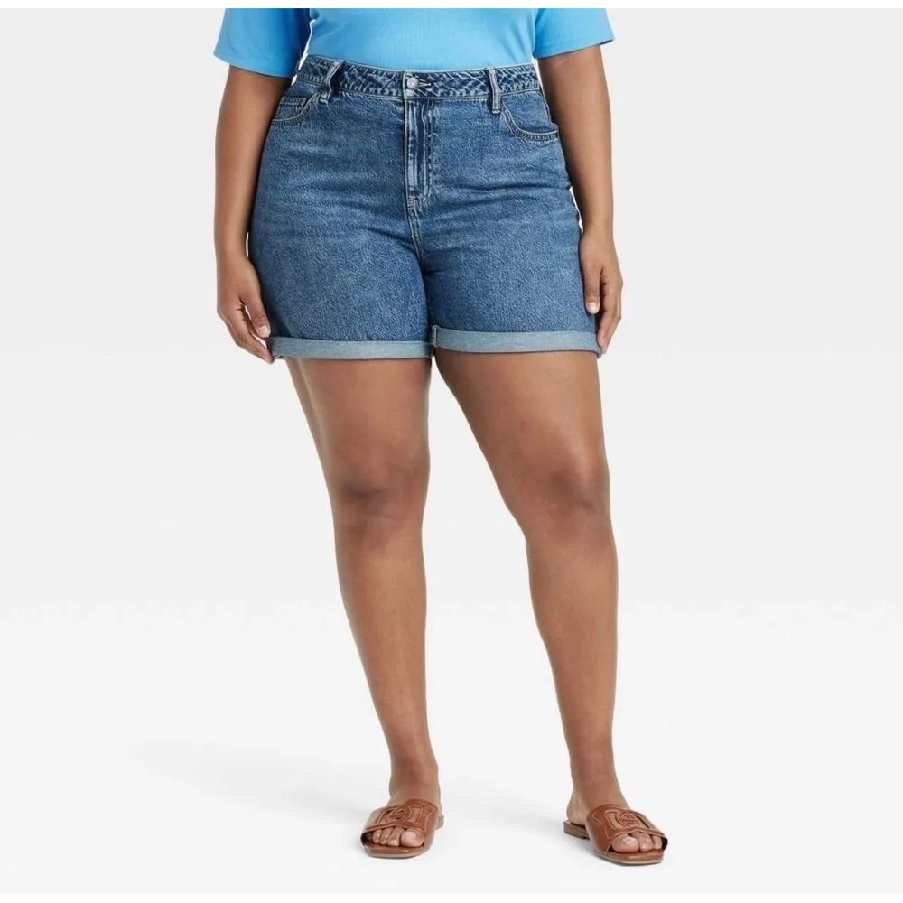 Ava & Viv Midi Shorts Women 16 Blue High Rise Relaxed Fit Denim Jean Shorts